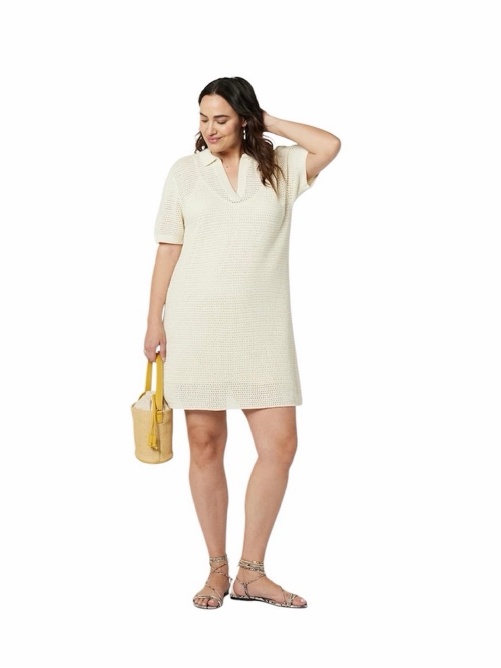 NWT The Drop Women's Melia Collared Crochet Micro Mini Dress